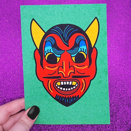 Retro Devil Monster Mask Art Print 5"x7"
