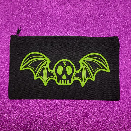 Bat Skull Zippered Pouch, Makeup Bag, Pencil Case 4.8"x8.4"