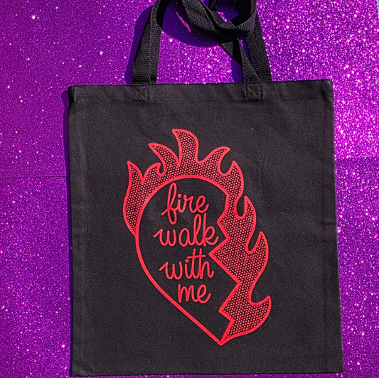 Fire Walk With Me Tote Bag Black Cotton Reusable Shopping Bag 15"x16"