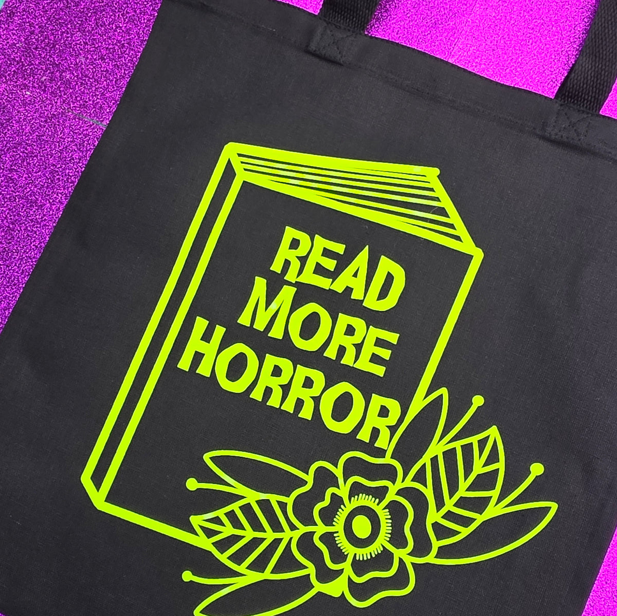 Read More Horror Tote Bag Black Cotton Reusable Shopping Bag 15"x16"
