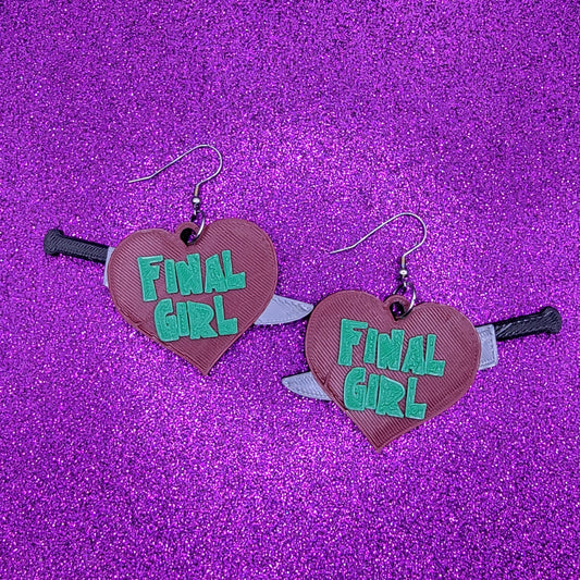 Final Girl Nightmare Horror Movie Statement Earrings 3D Printed