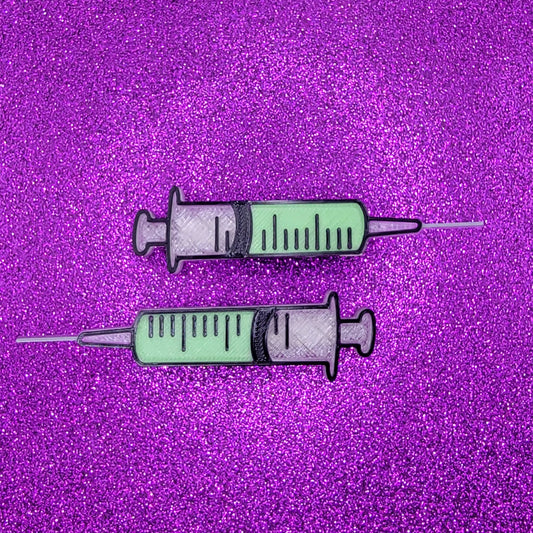 Green Syringe Horror Movie Hair Clips