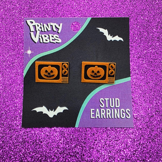 Halloween 3 Pumpkin TV Stud Earrings
