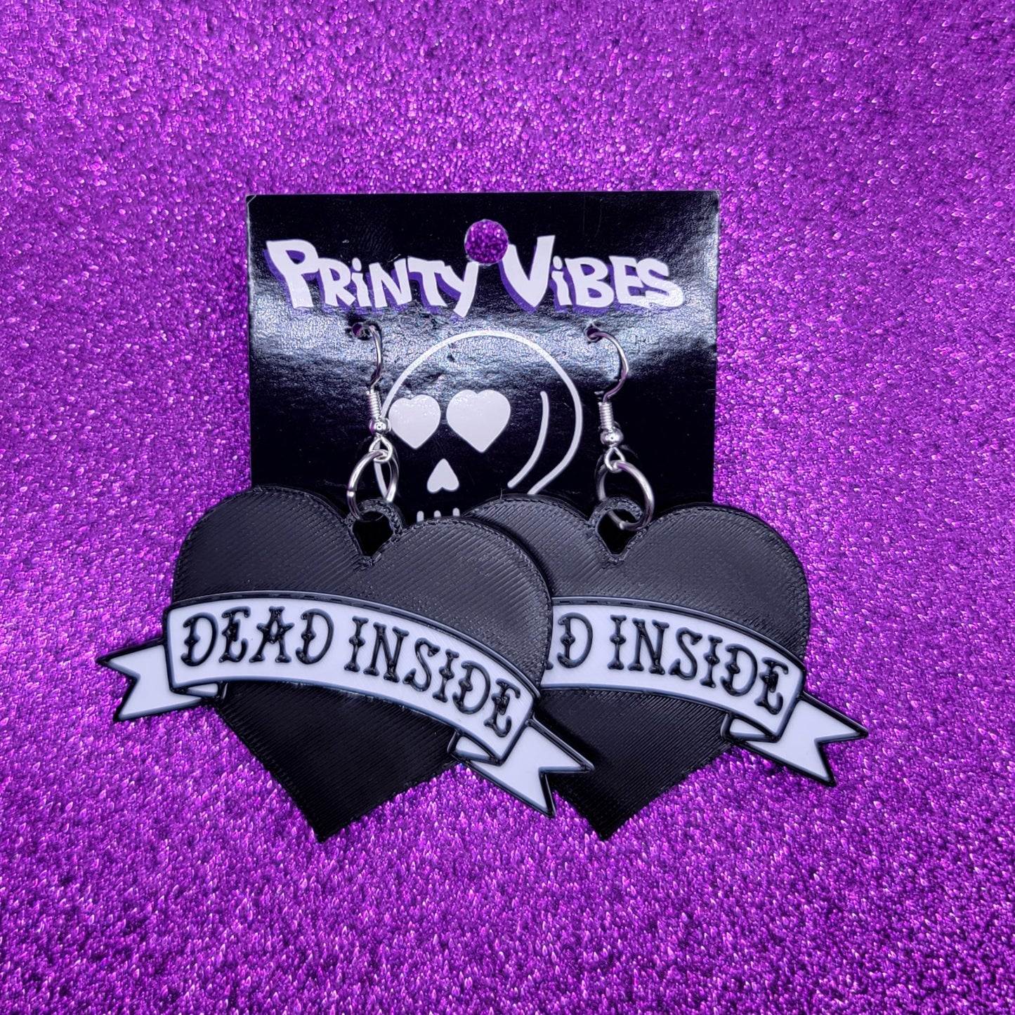 Dead Inside Tattoo Heart Statement Earrings 3D Printed