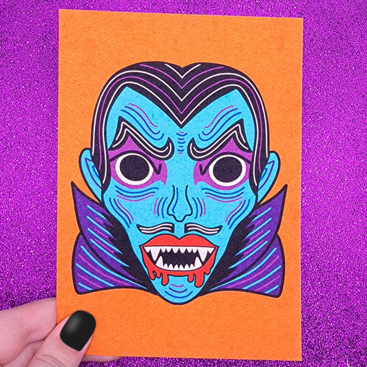 Retro Dracula Monster Mask Art Print 5"x7"