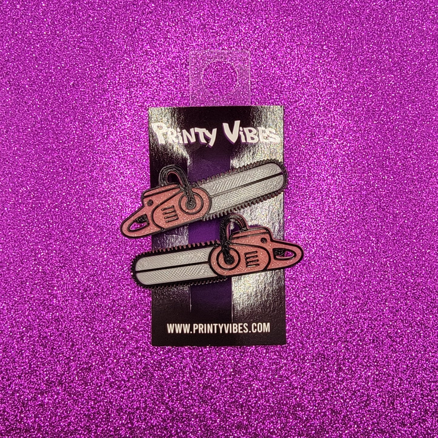 Pink Glitter Chainsaw Horror Movie Hair Clips
