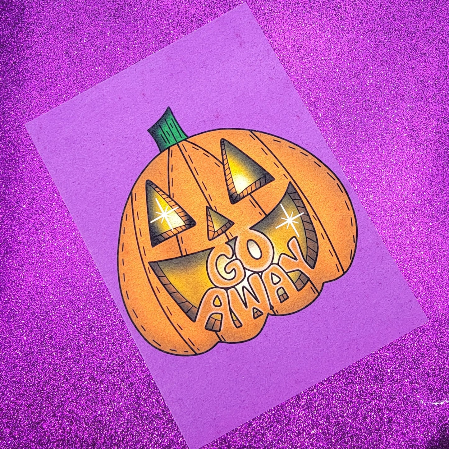 Go Away Jack O Lantern Pumpkin Art Print 5"x7"