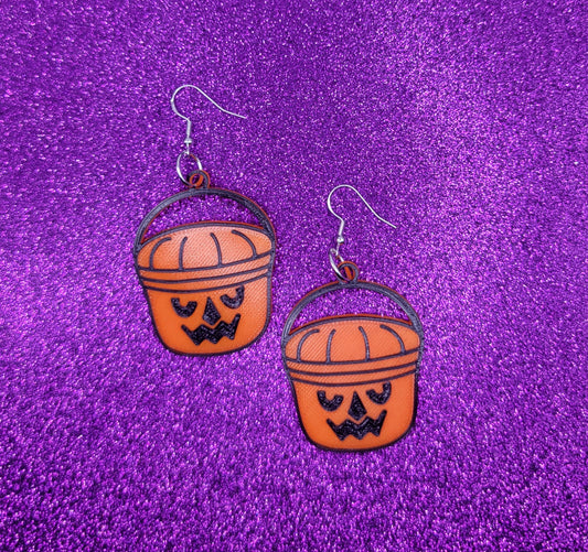 Pumpkin Bucket Halloween Statement Earrings 3D Printed