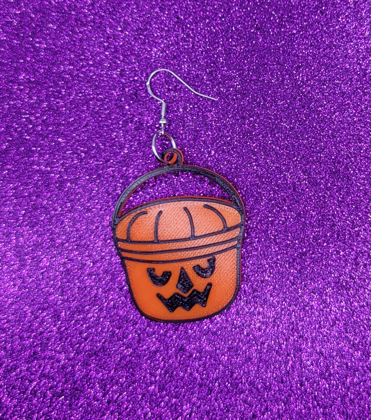 Pumpkin Bucket Halloween Statement Earrings 3D Printed