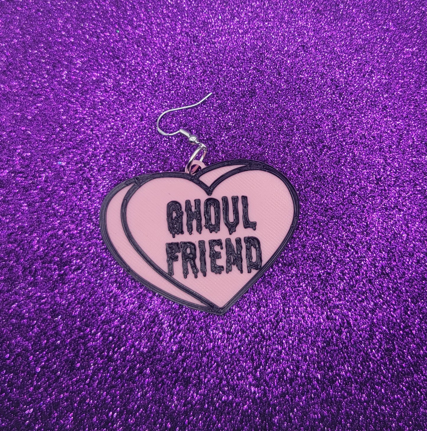Ghoul Friend Candy Heart Earrings Spooky Valentines Day Valloween Goth