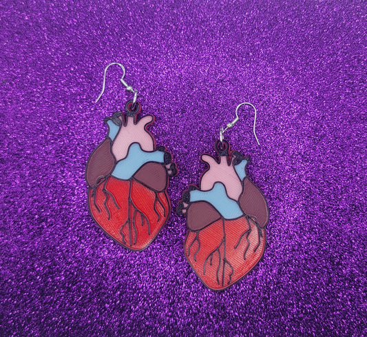 Anatomical Heart Earrings 3d Printed, Valentines Day, Valloween, Anti-Valentines, Edgy Earrings, Alternative Earrings