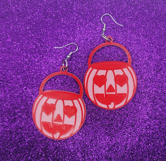 Valentines Day Heart Eyes Pumpkin Bucket Statement Earrings 3D Printed, Weird Earrings, Unique Earrings, Edgy Earrings, Alternative Earrings