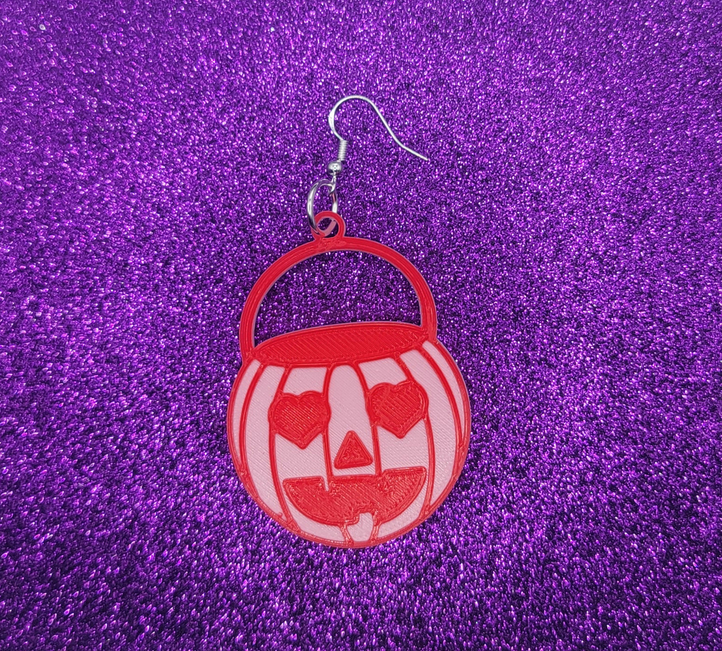 Valentines Day Heart Eyes Pumpkin Bucket Statement Earrings 3D Printed, Weird Earrings, Unique Earrings, Edgy Earrings, Alternative Earrings