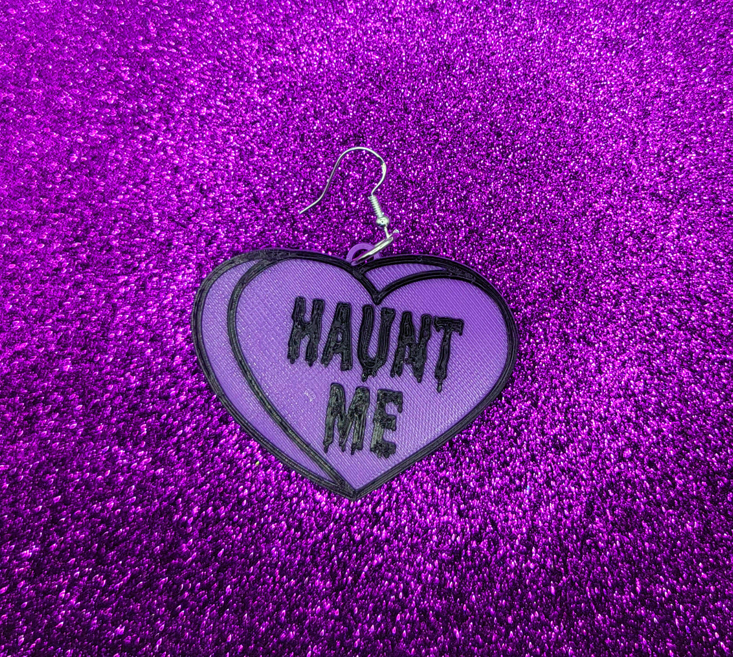 Haunt Me Purple Candy Heart Earrings Valentines Day