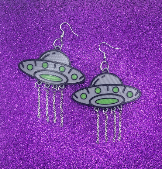 UFO Alien Spaceship Earrings 3D Printed