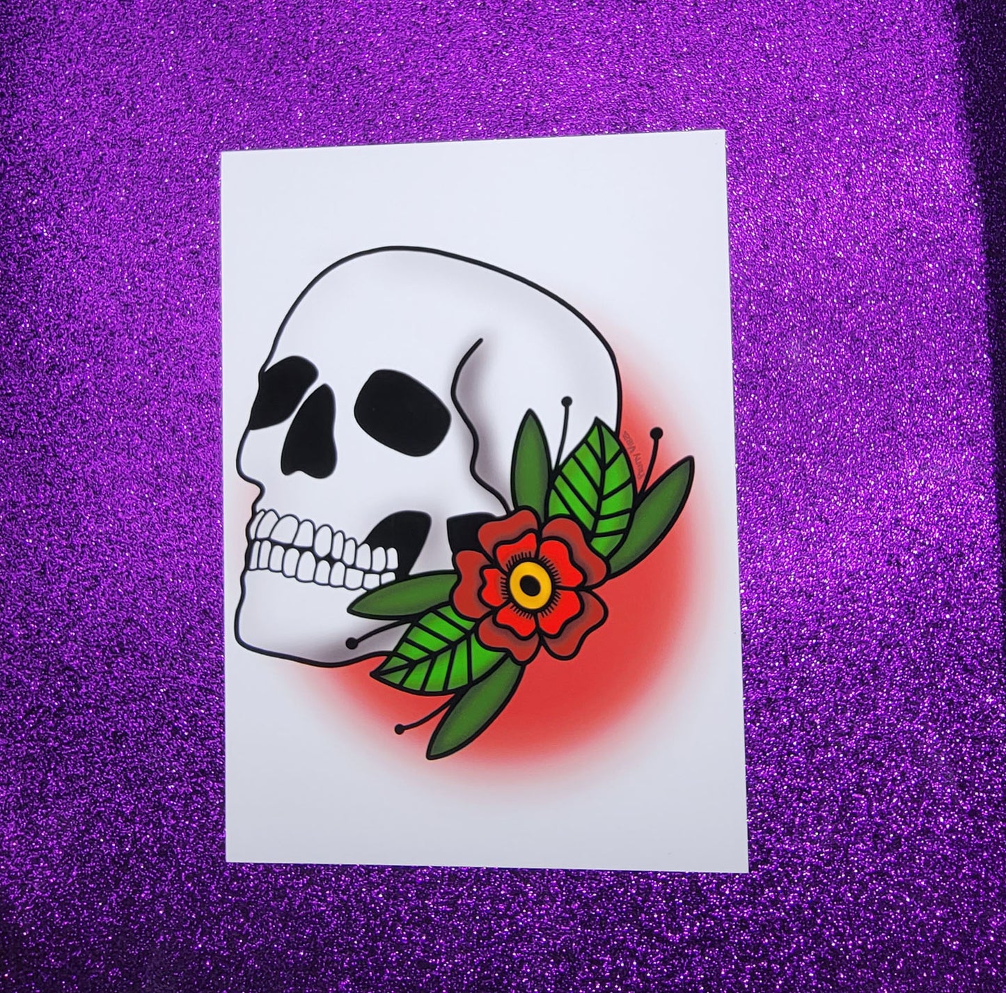 Skull Flower Tattoo Art Print 5"x7"
