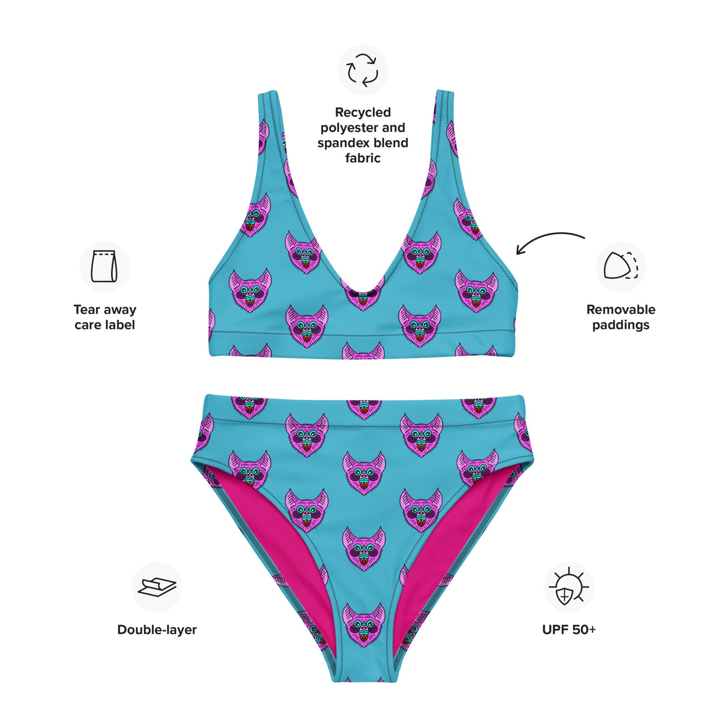 Pink Bat High-Waisted Bikini