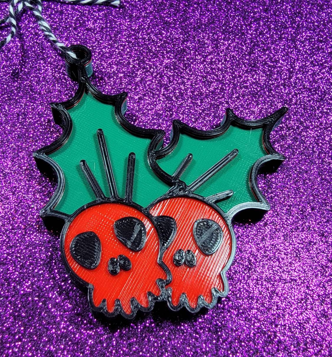 Spooky Holly 3D Printed Christmas Ornament