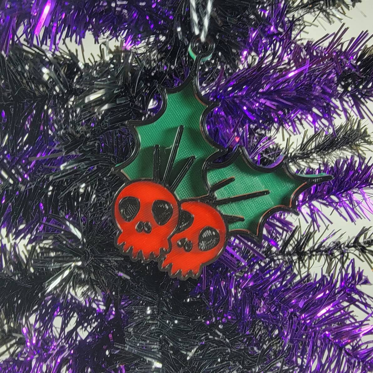 Spooky Holly 3D Printed Christmas Ornament