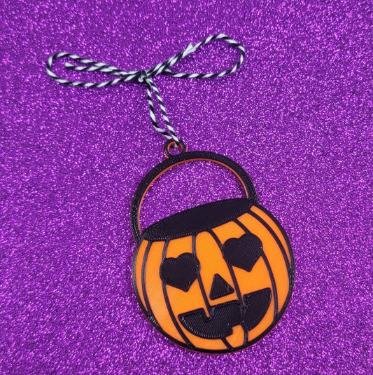 Halloween Heart Eye Pumpkin Bucket 3D Printed Spooky Christmas Ornament