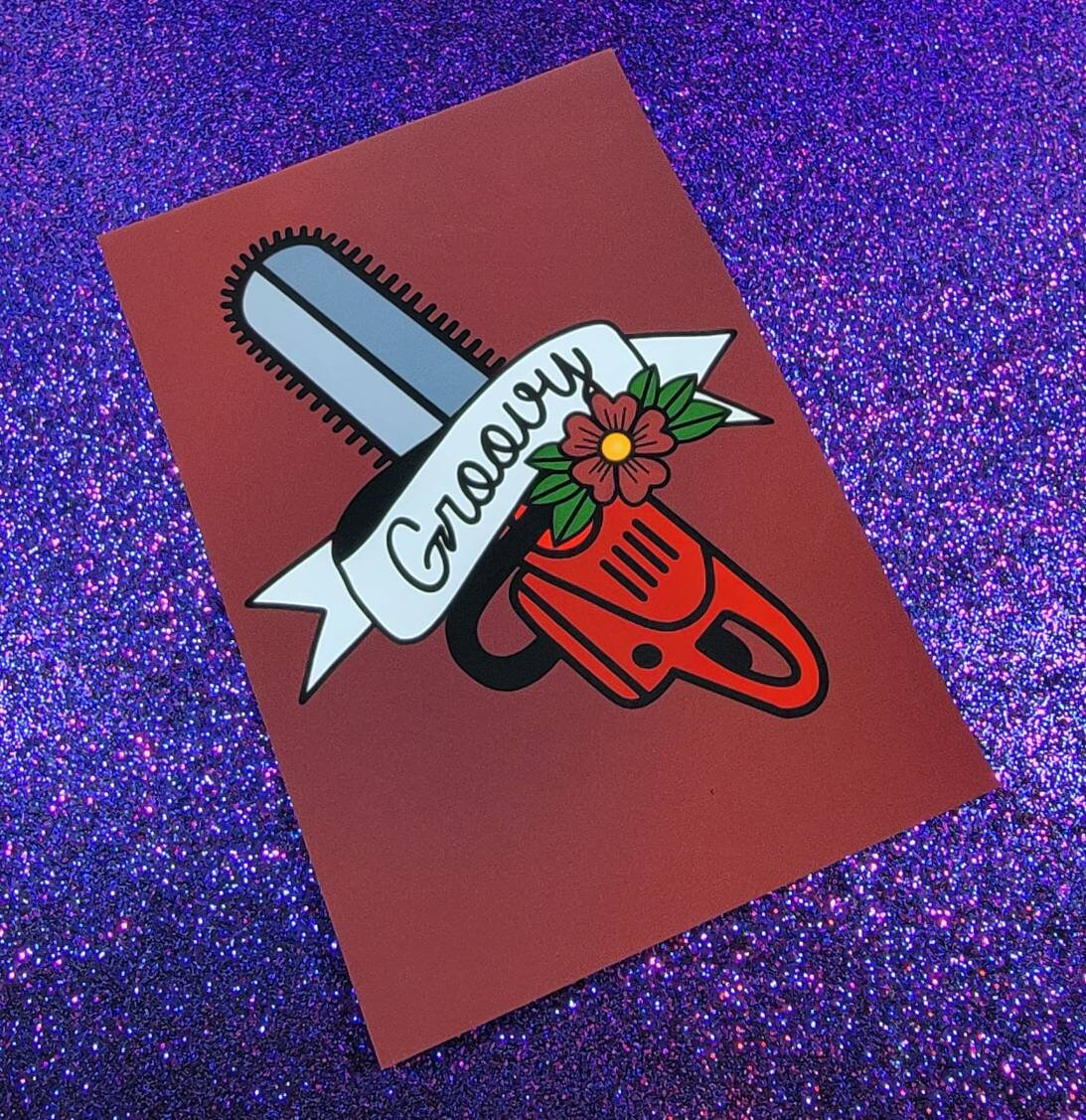Groovy Chainsaw Horror Movie Art Print 5"x7"
