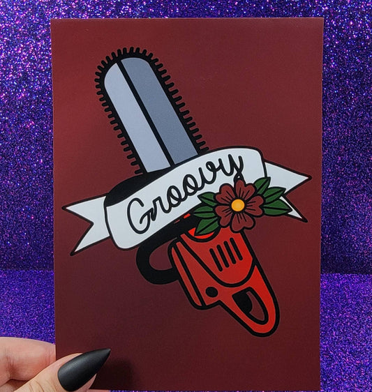 Groovy Chainsaw Horror Movie Art Print 5"x7"