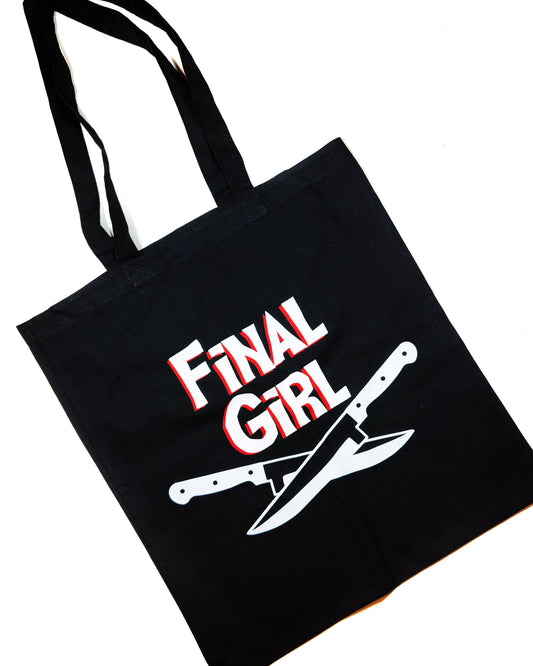 Final Girl Tote Bag Black Cotton Reusable Shopping Bag 15"x16" Horror Goth Spooky