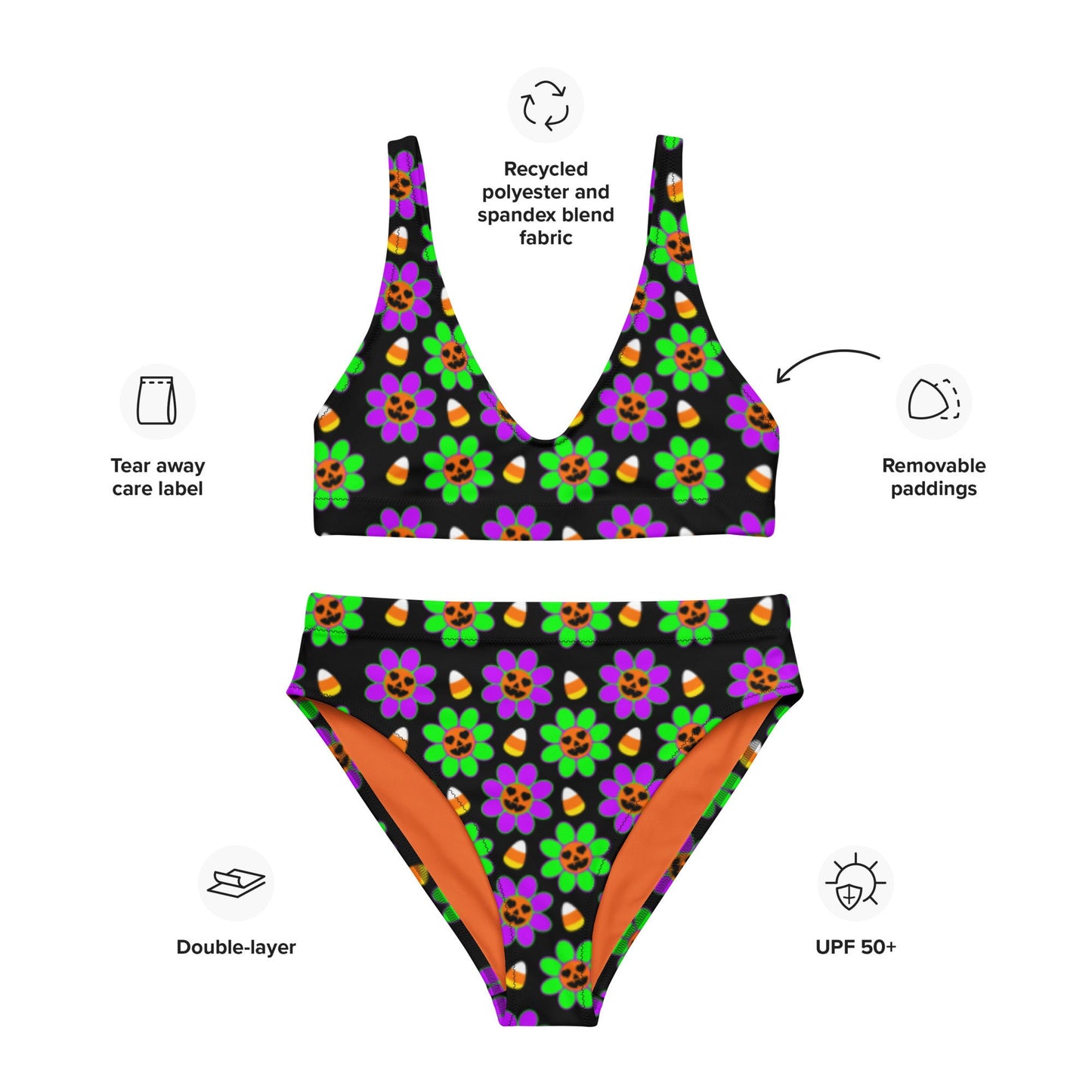 Pumpkin Daisy Recycled high-waisted bikini