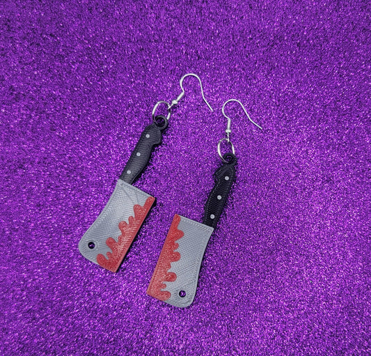 Bloody Cleaver Statement Earrings 3D Printed, Weird Earrings, Unique Earrings, Edgy Earrings, Drop Earrings, Alternative Earrings