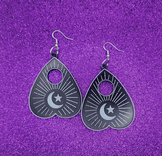 Black and White Ouija Planchette Statement Earrings 3D Printed, Weird Earrings, Unique Earrings, Edgy Earrings, Alternative Earrings