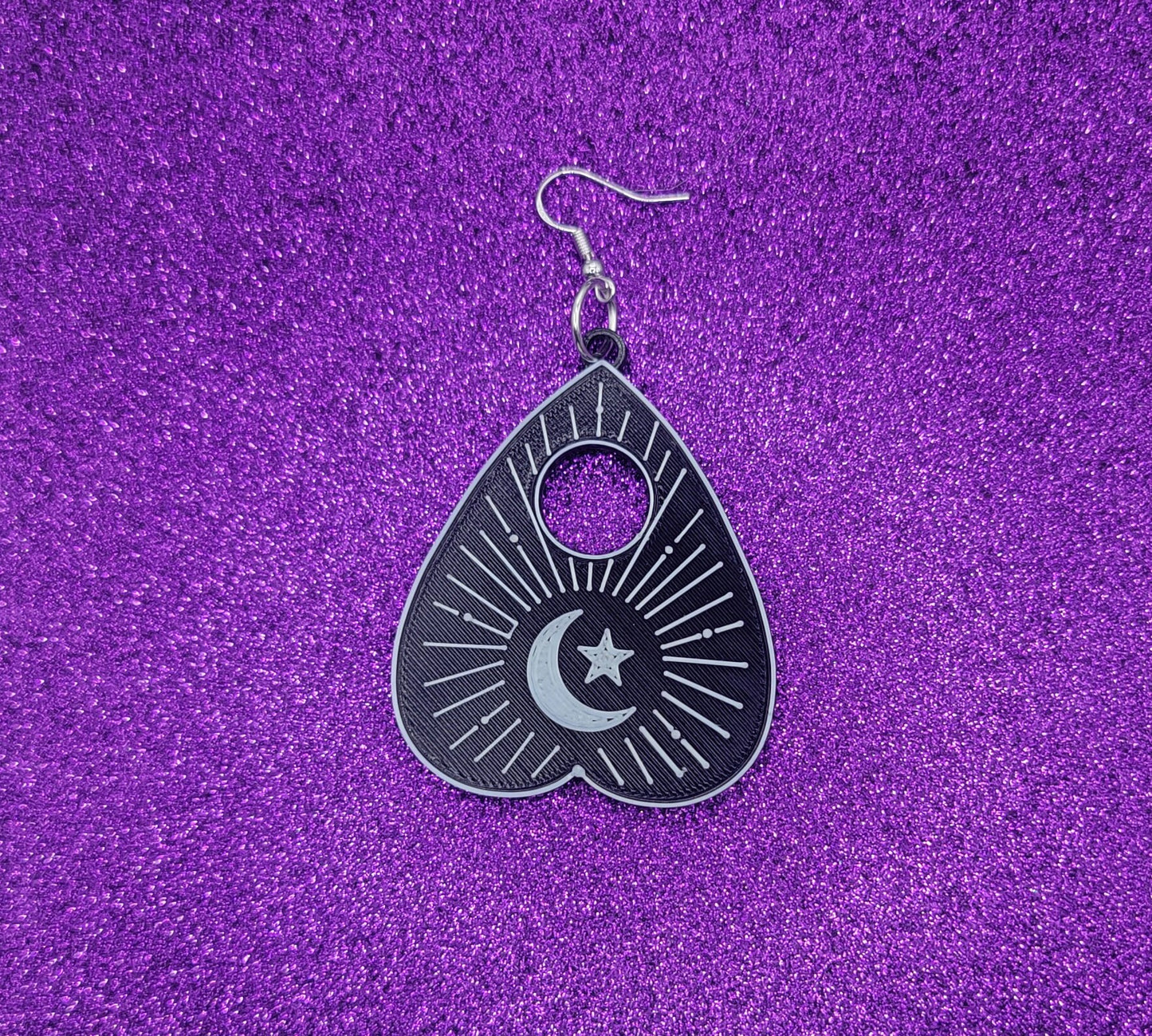 Black and White Ouija Planchette Statement Earrings 3D Printed, Weird Earrings, Unique Earrings, Edgy Earrings, Alternative Earrings