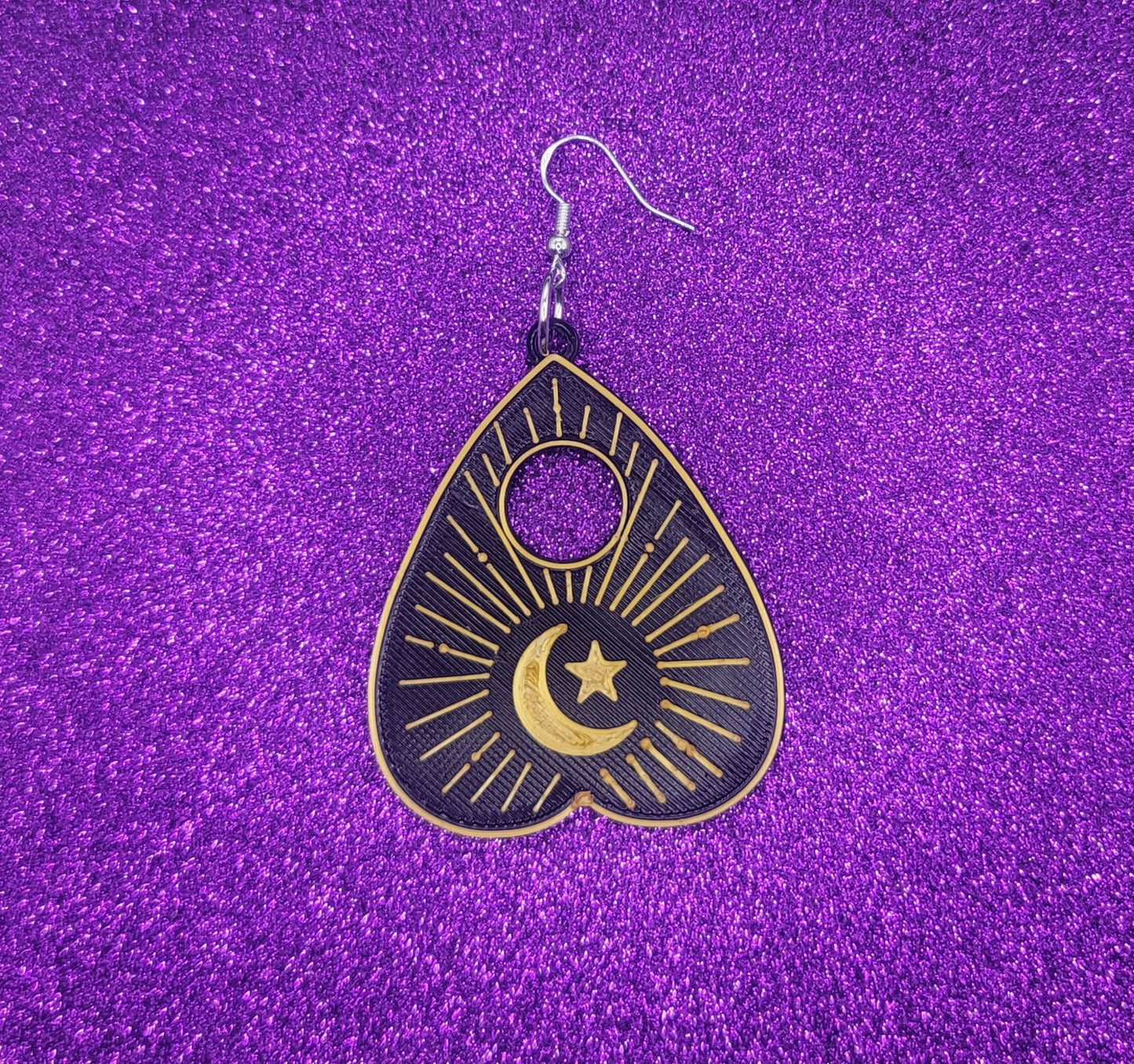 Black and Gold Ouija Planchette Statement Earrings 3D Printed, Weird Earrings, Unique Earrings, Edgy Earrings, Alternative Earrings