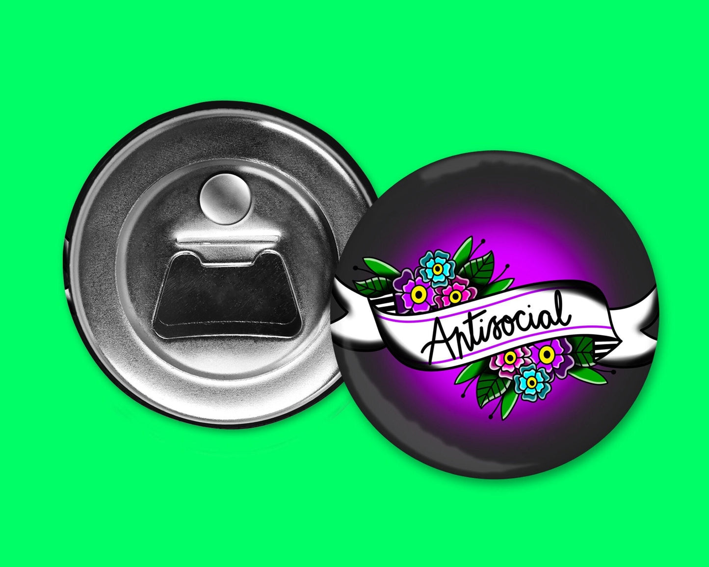 Antisocial Tattoo 2.25" Bottle Opener Magnet