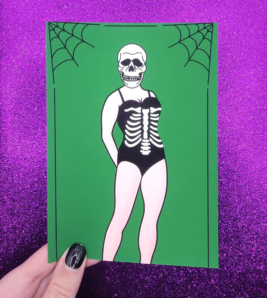 Halloween Skull Mask Pinup Horror Movie Art Print 5"x7"
