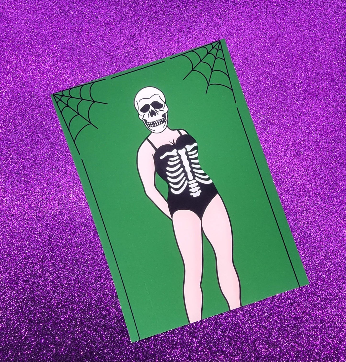 Halloween Skull Mask Pinup Horror Movie Art Print 5"x7"