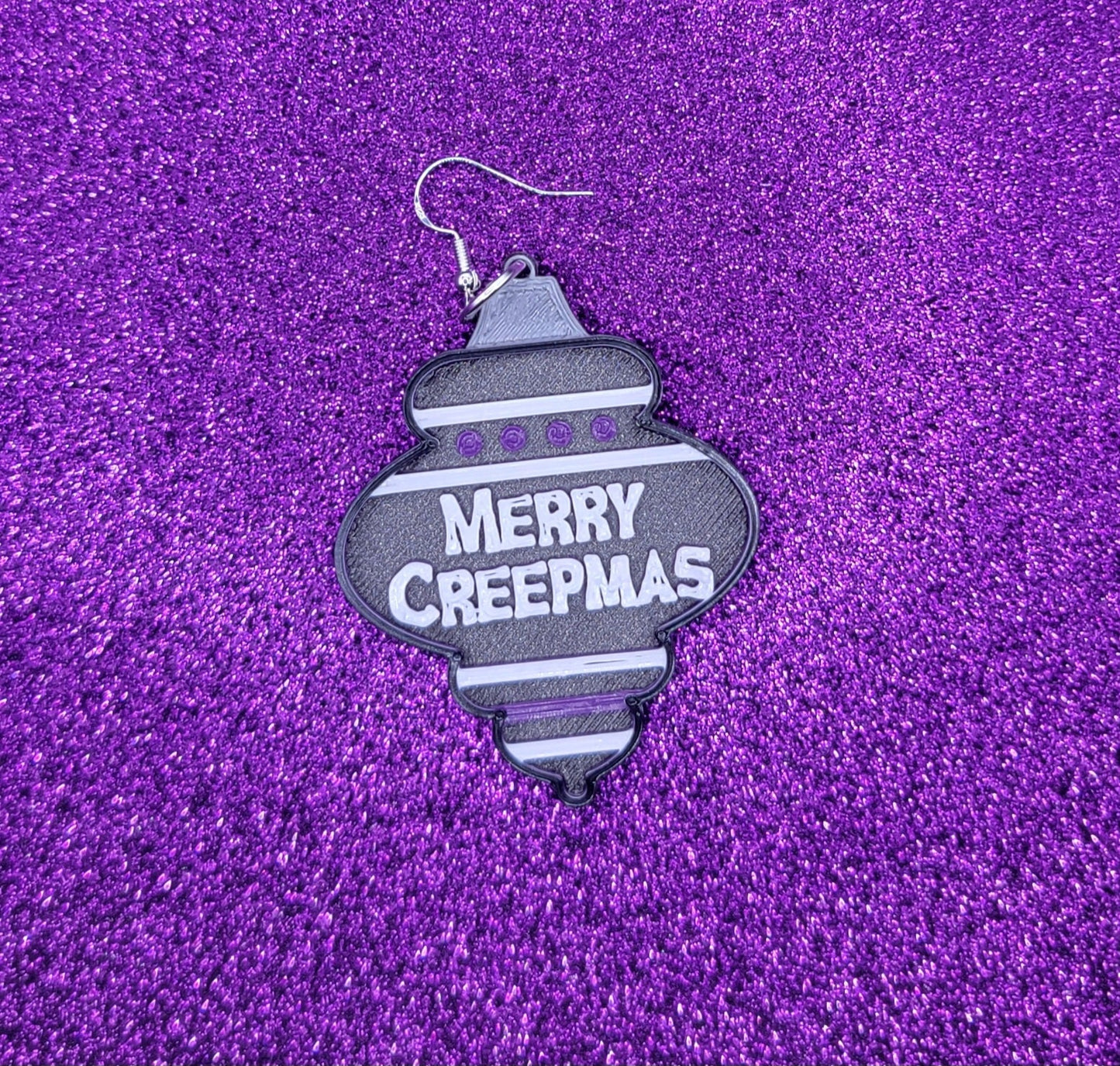 Merry Creepmas Christmas Ornament Earrings 3D Printed, Weird Earrings, Unique Earrings, Edgy Earrings, Drop Earrings, Alternative Earrings