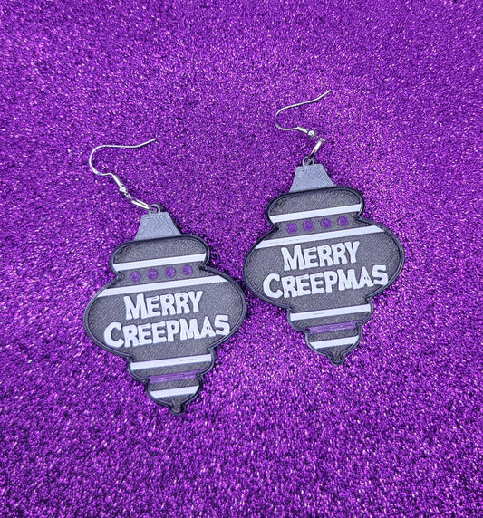 Merry Creepmas Christmas Ornament Earrings 3D Printed, Weird Earrings, Unique Earrings, Edgy Earrings, Drop Earrings, Alternative Earrings