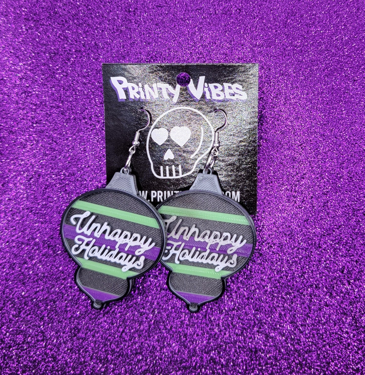 Unhappy Holidays Christmas Ornament Earrings 3D Printed Weird Earrings, Unique Earrings, Edgy Earrings, Drop Earrings, Alternative Earrings