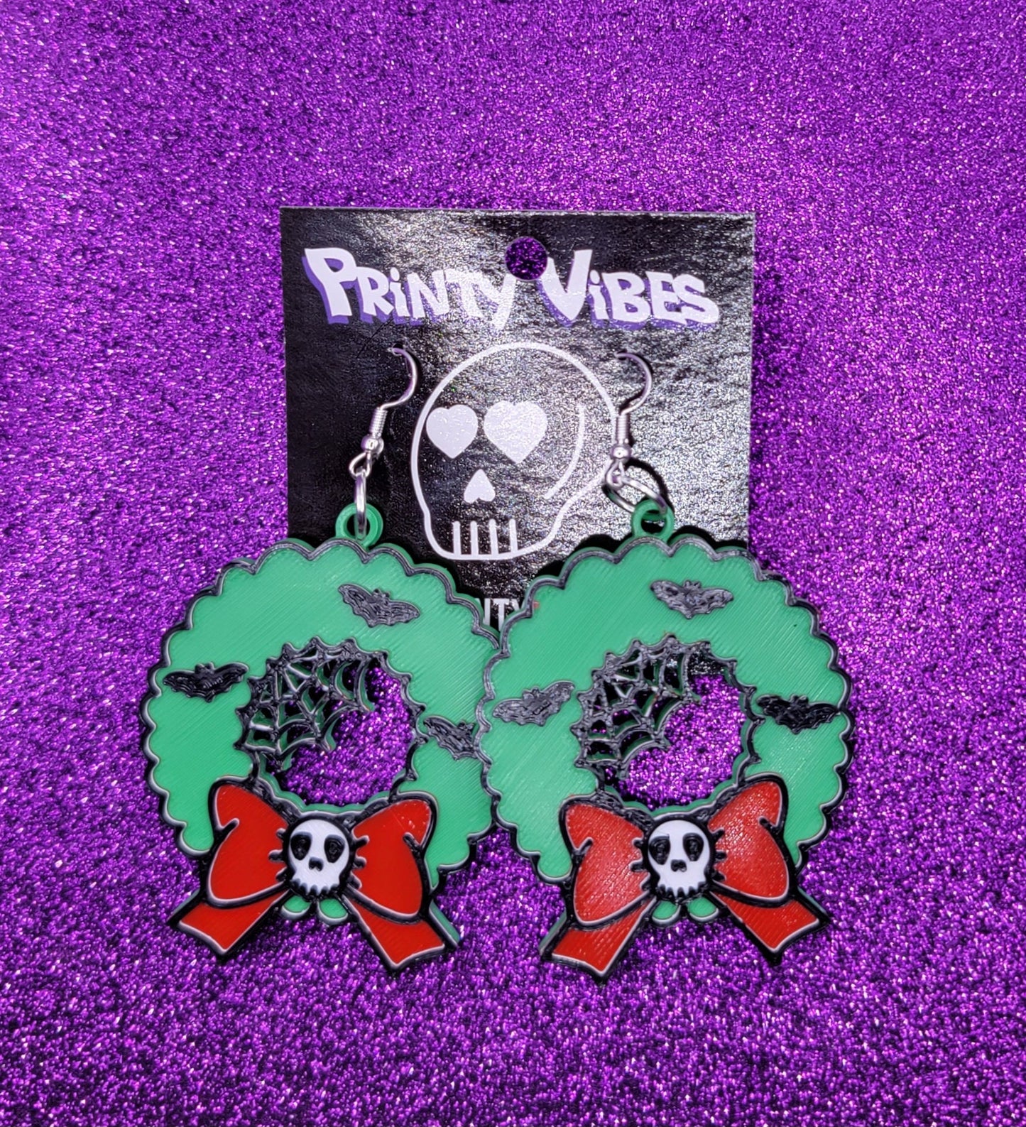 Spooky Spiderweb Wreath Christmas Earrings 3D Printed Weird Earrings, Unique Earrings, Edgy Earrings, Drop Earrings, Alternative Earrings