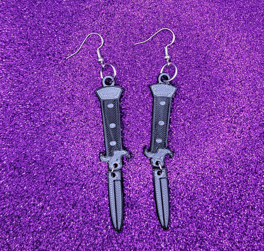 Switchblade Knife Statement Earrings 3D Printed. Weird Earrings, Unique Earrings, Edgy Earrings, Drop Earrings, Alternative Earrings
