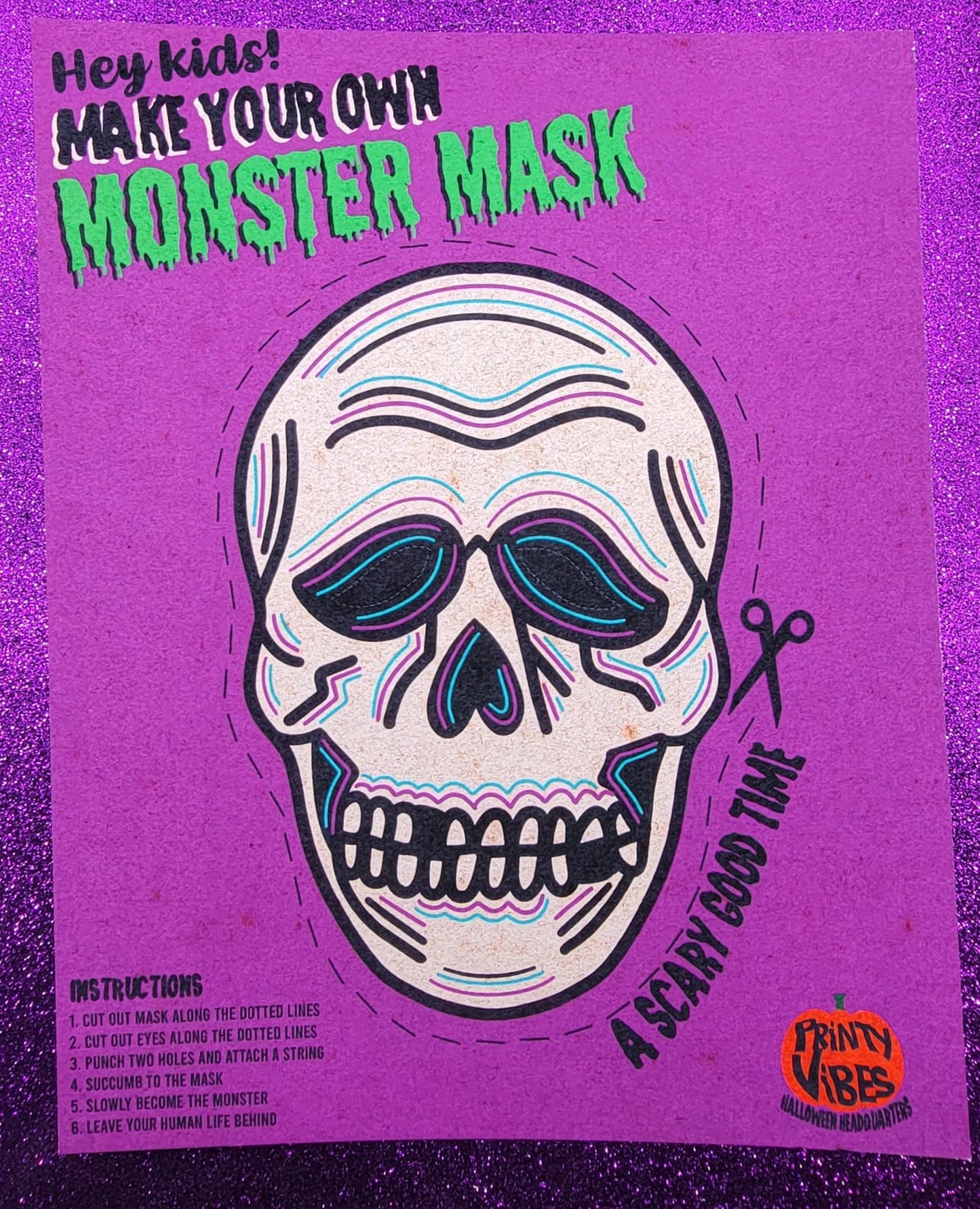 Retro Monster Mask Skull Art Print 8x10, vintage halloween, retro halloween