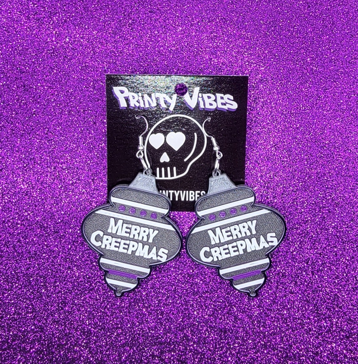 Merry Creepmas Christmas Ornament Earrings 3D Printed, Weird Earrings, Unique Earrings, Edgy Earrings, Drop Earrings, Alternative Earrings