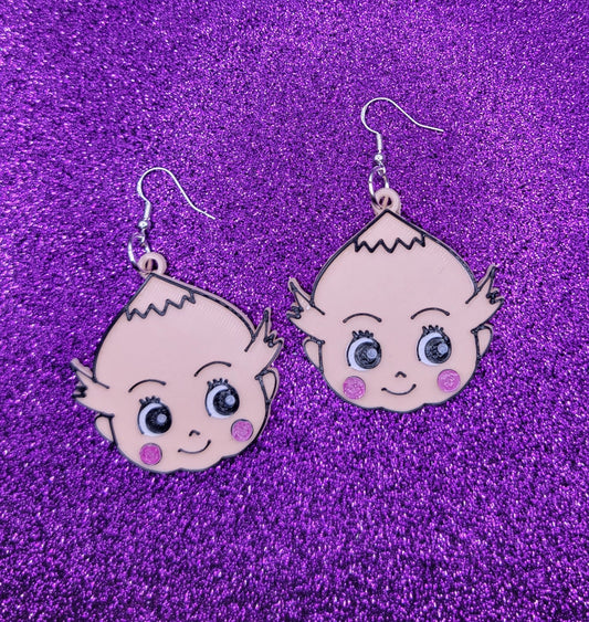 Retro Kewpie Doll Head Statement Earrings 3D Printed. Weird Earrings, Unique Earrings, Edgy Earrings, Drop Earrings, Alternative Earrings