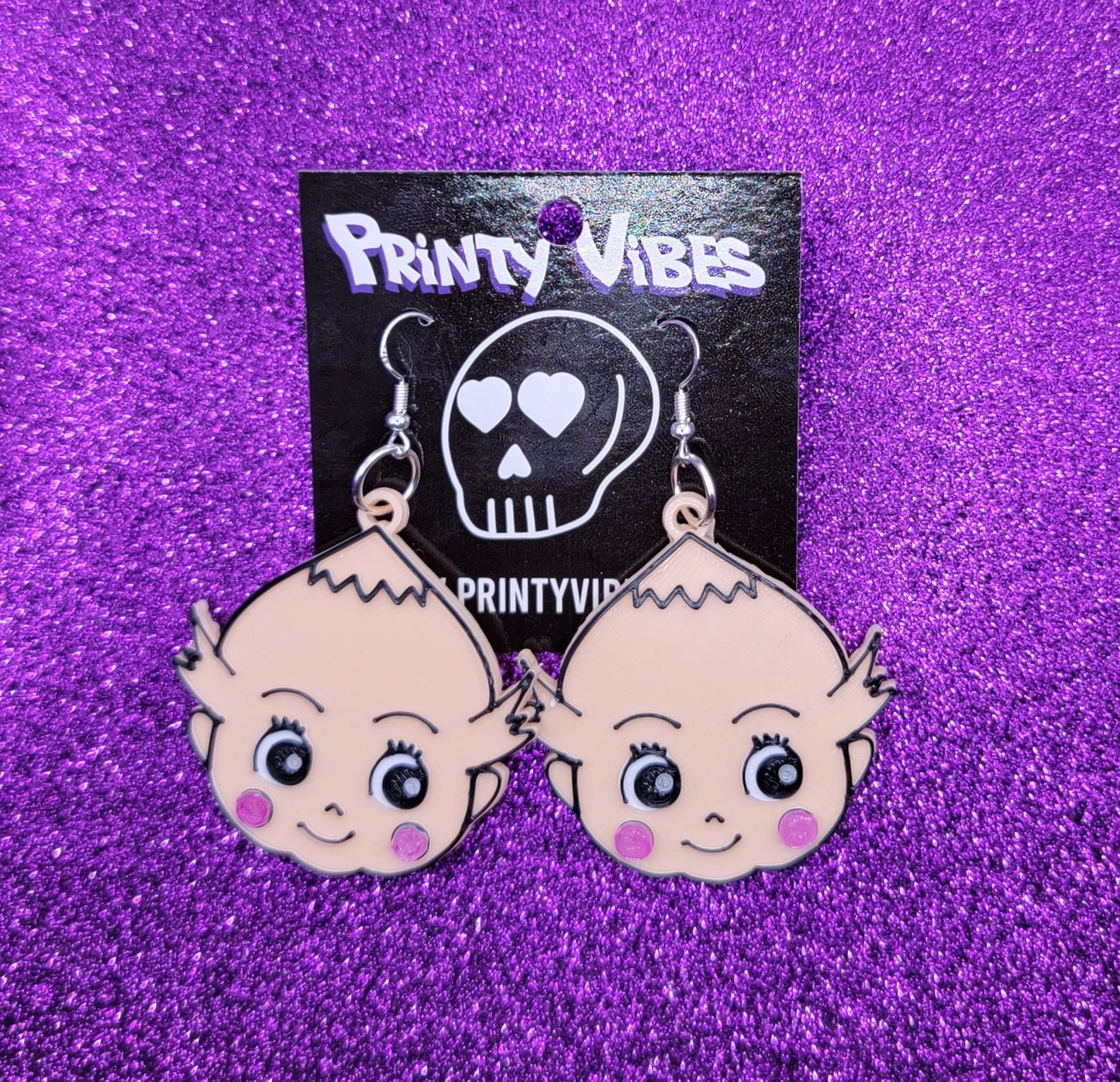 Retro Kewpie Doll Head Statement Earrings 3D Printed. Weird Earrings, Unique Earrings, Edgy Earrings, Drop Earrings, Alternative Earrings