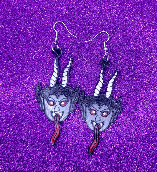 Krampus Christmas Holiday Earrings 3D Printed Weird Earrings, Unique Earrings, Edgy Earrings, Drop Earrings, Alternative Earrings