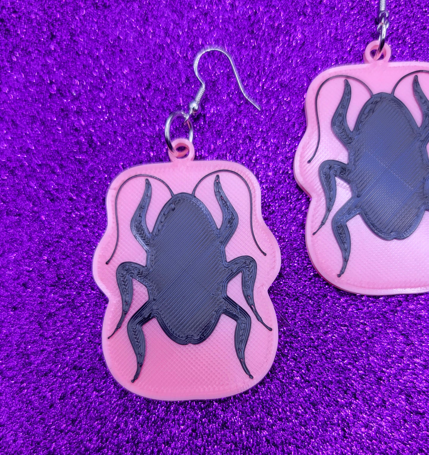 Pink Cockroach Earrings 3d Printed