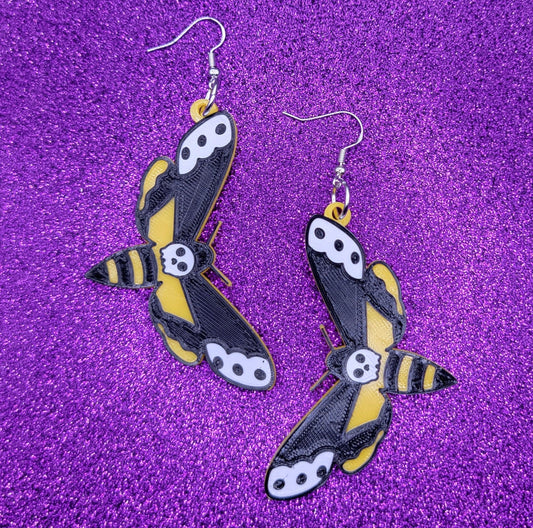 Death's Head Hawk Moth Statement Earrings 3D Printed