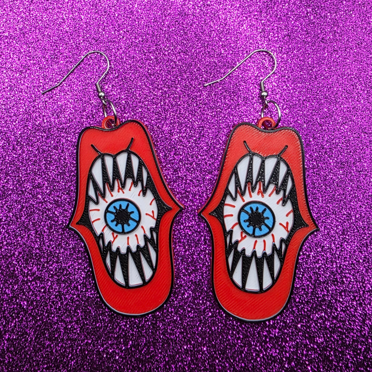 Hausu Eyeball Mouth Horror Movie Statement Earrings 3D Printed