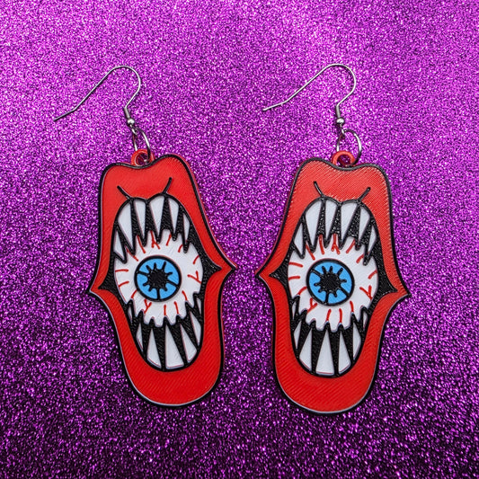 Hausu Eyeball Mouth Horror Movie Statement Earrings 3D Printed