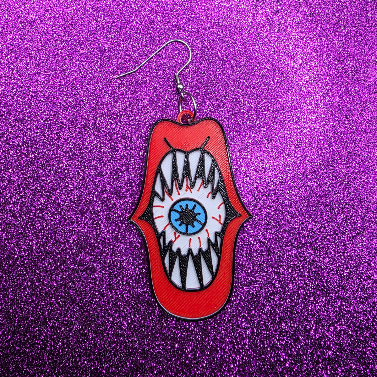 Hausu Eyeball Mouth Horror Movie Statement Earrings 3D Printed